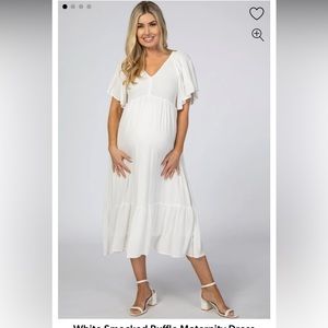 Pink Blush white smocked ruffle maternity dress